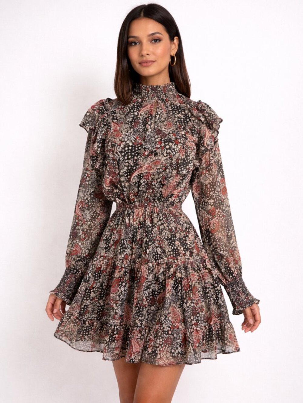 NWT Fate Paisley Floral Long Sleeve Mini Dress Size L